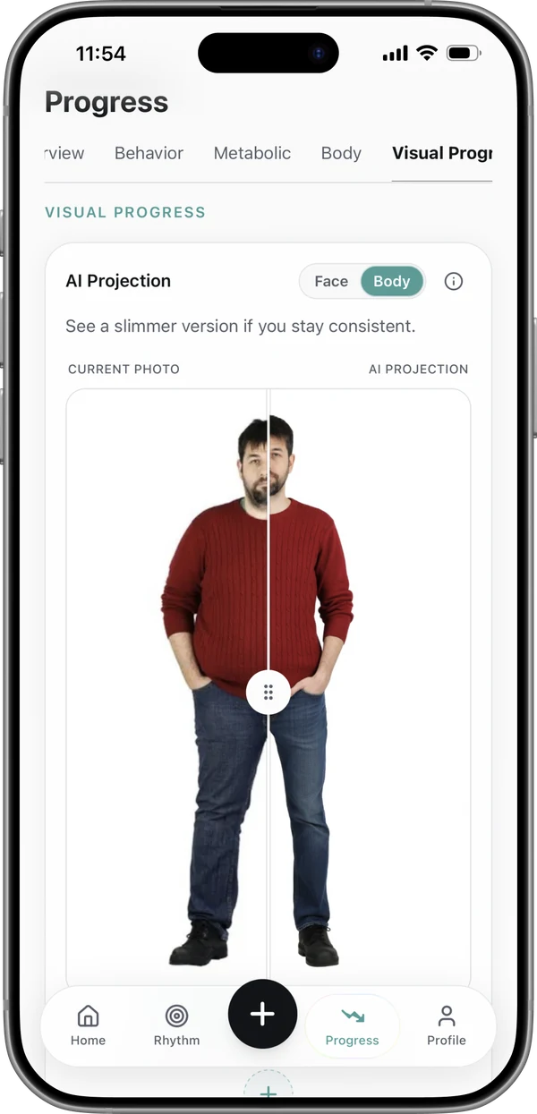 AI projection screen showing a visual body projection